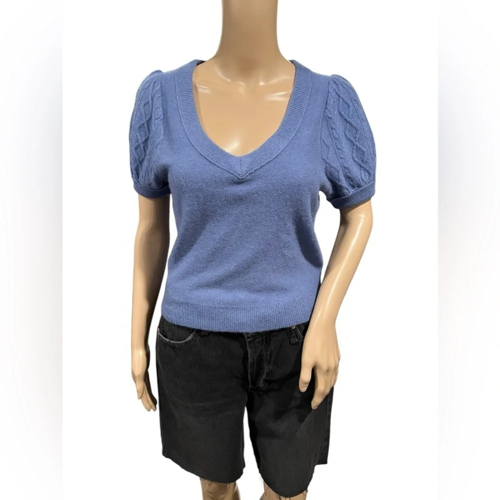 Free People Shirt Womens Annabel 100% Cashmere V Neck Indigo Blue Size Small - Picture 3 of 10